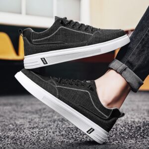 Youth Men's Canvas Sneakers Man - Trendy Versatile Breathable PU Shoes Viatu vya Kiume with Non-Slip Wear-Resistant Rubber Sole & Lace-Up for Urban Street Style