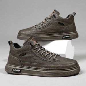 Youth Men's Mid/High Top British Style Sneakers Man - Leather Look PU Casual Shoes Viatu vya Kiume with Non-Slip & Wear-Resistant Rubber Sole & Lace-Up for Urban Fashion - 1 Youth Men's Mid/High Top British Style Sneakers Man - Leather Look PU Casual Shoes Viatu vya Kiume with Non-Slip & Wear-Resistant Rubber Sole & Lace-Up for Urban Fashion