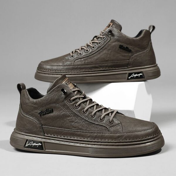 Youth Men's Mid/High Top British Style Sneakers Man - Leather Look PU Casual Shoes Viatu vya Kiume with Non-Slip & Wear-Resistant Rubber Sole & Lace-Up for Urban Fashion