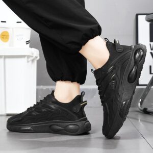 Hot Youth Men's Chunky Sneakers Man - Black Versatile Breathable Mesh Shoes Viatu vya Kiume with Non-Slip & Wear-Resistant Rubber Sole & Lace-Up for Urban - 1 Hot Youth Men's Chunky Sneakers Man - Black Versatile Breathable Mesh Shoes Viatu vya Kiume with Non-Slip & Wear-Resistant Rubber Sole & Lace-Up for Urban