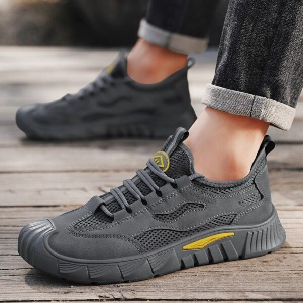 New Youth Men's Casual Sports Sneakers Man - Grey Breathable Mesh PU Shoes Viatu vya Kiume with Non-Slip & Wear-Resistant Rubber Sole & Lace-Up for Urban Street