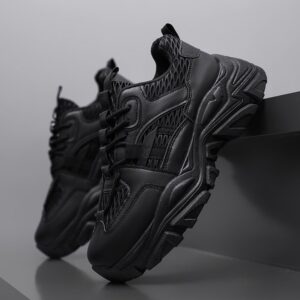 Hot Youth Men's Mesh Sneakers Man - Black Breathable PU Shoes Viatu vya Kiume with Non-Slip & Wear-Resistant Rubber Sole for Student Campus Street Style - 1 Hot Youth Men's Mesh Sneakers Man - Black Breathable PU Shoes Viatu vya Kiume with Non-Slip & Wear-Resistant Rubber Sole for Student Campus Street Style