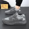 Youth Men's Casual Sports Sneakers Man - Grey Versatile Breathable PU Leather Shoes Viatu vya Kiume with Non-Slip Wear-Resistant Rubber Sole & Lace-Up for Urban Street Fashion