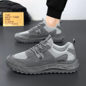 Youth Men's Casual Sports Sneakers Man - Grey Versatile Breathable PU Leather Shoes Viatu vya Kiume with Non-Slip Wear-Resistant Rubber Sole & Lace-Up for Urban Street Fashion