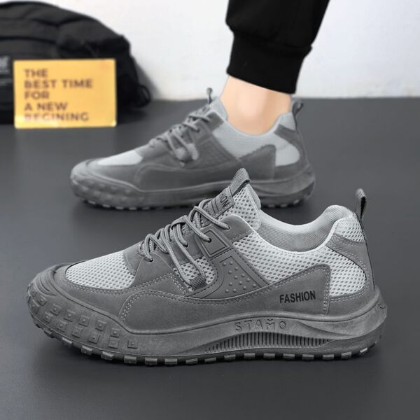 Youth Men's Casual Sports Sneakers Man - Grey Versatile Breathable PU Leather Shoes Viatu vya Kiume with Non-Slip Wear-Resistant Rubber Sole & Lace-Up for Urban Street Fashion