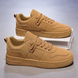 Youth Men's Casual Sports Sneakers Man - Black Fashion PU Leather Shoes Viatu vya Kiume with Non-Slip Wear-Resistant Rubber Sole & Lace-Up for Urban Street Style