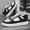 Youth Men's Minimalist Casual Sneakers Man - Black & White Versatile PU Leather Shoes Viatu vya Kiume with Non-Slip Wear-Resistant Rubber Sole & Lace-Up for Student Campus Street Style
