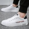 Youth Men's Casual Sneakers Man - White Versatile Breathable PU Leather Shoes Viatu vya Kiume with Non-Slip Wear-Resistant Rubber Sole & Lace-Up for Urban Street Fashion