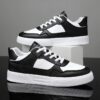 Youth Men's Casual Sneakers Man - Black & White Minimalist Breathable PU Mesh Shoes Viatu vya Kiume with Non-Slip Wear-Resistant Rubber Sole & Lace-Up for Student Campus Street Style
