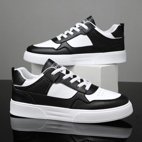 Youth Men's Casual Sneakers Man - Black & White Minimalist Breathable PU Mesh Shoes Viatu vya Kiume with Non-Slip Wear-Resistant Rubber Sole & Lace-Up for Student Campus Street Style