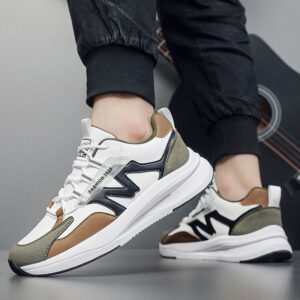 Youth Men's Dad Sports Running Sneakers Man - Black Trendy Fashion PU Leather Shoes Viatu vya Kiume with Non-Slip Wear-Resistant Rubber Sole & Lace-Up for Casual Streetwear
