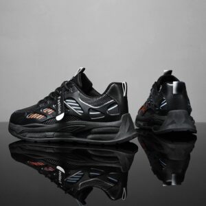 Hot Men's Dad Sports Sneakers Man - Black Breathable Non-Slip PU Leather Shoes Viatu vya Kiume with Wear-Resistant Rubber Sole & Lace-Up for Student Campus Street Style