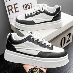 Youth Men's Casual Platform Sneakers Man - Breathable Non-Slip PU Leather Shoes Viatu vya Kiume with Wear-Resistant Rubber Sole, Trendy Fashion for Urban Street Style