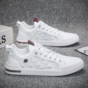 Hot Men's Dad Sneakers Man - White Breathable Mesh PU Leather Shoes Viatu vya Kiume with Non-Slip Wear-Resistant Rubber Sole, Trendy Fashion for Student Campus & Street Style