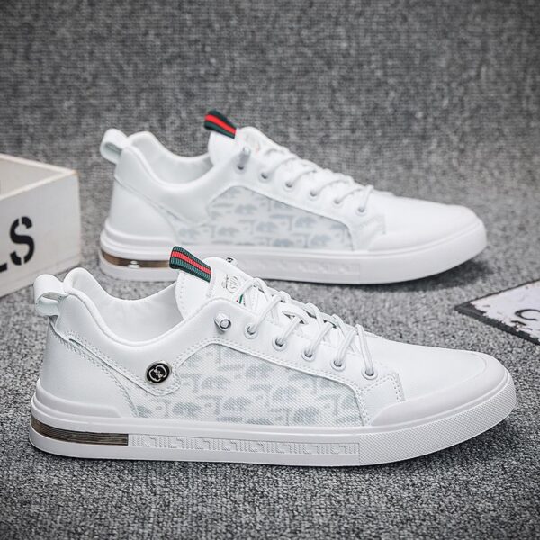 Hot Men's Dad Sneakers Man - White Breathable Mesh PU Leather Shoes Viatu vya Kiume with Non-Slip Wear-Resistant Rubber Sole, Trendy Fashion for Student Campus & Street Style