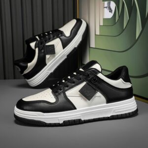 Men's Casual Sports Sneakers Man - Black Fashion Rubber Sole Shoes Viatu vya Kiume with Waterproof PU Leather & Wear-Resistant Lace-Up for Urban Street Style - 1 Men's Casual Sports Sneakers Man - Black Fashion Rubber Sole Shoes Viatu vya Kiume with Waterproof PU Leather & Wear-Resistant Lace-Up for Urban Street Style