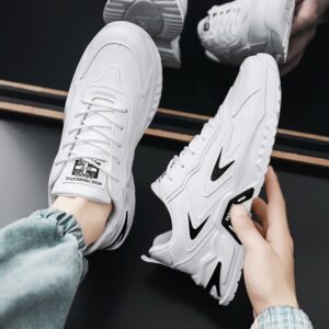 Hot Fashion Casual Sneakers Man - White Non-Slip Wear-Resistant & Waterproof Rubber Sole Dad Shoes Viatu vya Kiume, Versatile Sporty Lace-Up for Urban Street Style