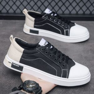 Youth Men's Canvas Sneakers Man - Fashion Casual Breathable PU Leather Shoes Viatu vya Kiume with Wear-Resistant Rubber Sole, Non-Slip & Airflow Enhanced for Urban Street Daily Commut