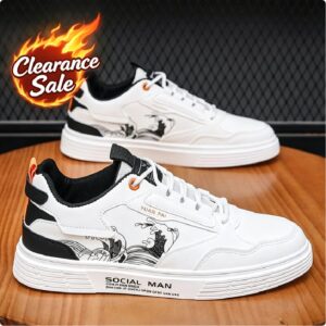 [ Final Clearance ] Youth Men's Casual Sports Running Sneakers Man - White Waterproof PU Leather Lace-Up Shoes Viatu vya Kiume with Vibamba Ngumu Rubber Sole, Viatu vya Kukimbia za Kiume for Outdoor