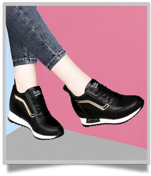 Women's Height Increasing Casual Shoes - Fashion Thick-Sole Platform Leather Sneakers with Soft Cushion, Versatile Sports-Inspired Design for Daily Wear (Trendy & Breathable)