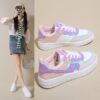 Women's Color Block White Sneakers - Thick Sole Casual Shoes for Students, Trendy Korean & Japanese Style Daily Wear (Breathable) - 1 Women's Color Block White Sneakers - Thick Sole Casual Shoes for Students, Trendy Korean & Japanese Style Daily Wear (Breathable)