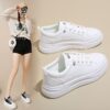 Women's White Platform Sneakers - Breathable Casual Shoes for Students, Trendy Korean Style Loafer with Height Increasing Comfort