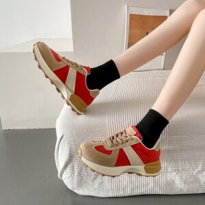 Women's Red Chunky Sneakers - Color-Block Thick-Sole Platform Casual Sports Shoes, Retro Running Style Versatile Footwear (Best Seller) - 1 Women's Red Chunky Sneakers - Color-Block Thick-Sole Platform Casual Sports Shoes, Retro Running Style Versatile Footwear (Best Seller)