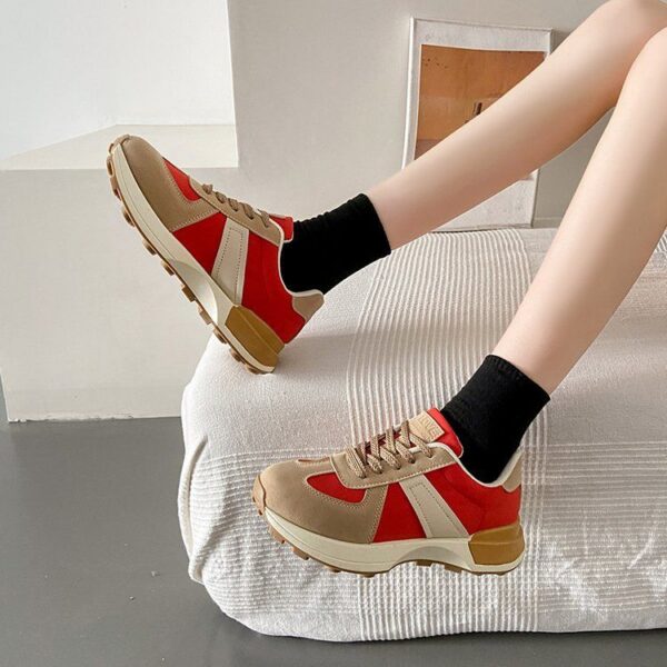 Women's Red Chunky Sneakers - Color-Block Thick-Sole Platform Casual Sports Shoes, Retro Running Style Versatile Footwear (Best Seller) - 1 Women's Red Chunky Sneakers - Color-Block Thick-Sole Platform Casual Sports Shoes, Retro Running Style Versatile Footwear (Best Seller)