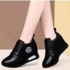 Women's Height Increasing Casual Shoes - Fashion Thick-Sole Platform Leather Sneakers with Soft Cushion, Versatile Sports-Inspired Design for Daily Wear