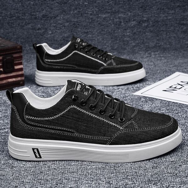 Youth Men's Canvas Sneakers Man - Trendy Versatile Breathable PU Shoes Viatu vya Kiume with Non-Slip Wear-Resistant Rubber Sole & Lace-Up for Urban Street Style - 2 Youth Men's Canvas Sneakers Man - Trendy Versatile Breathable PU Shoes Viatu vya Kiume with Non-Slip Wear-Resistant Rubber Sole & Lace-Up for Urban Street Style