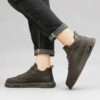 Youth Men's Mid/High Top British Style Sneakers Man - Leather Look PU Casual Shoes Viatu vya Kiume with Non-Slip & Wear-Resistant Rubber Sole & Lace-Up for Urban Fashion