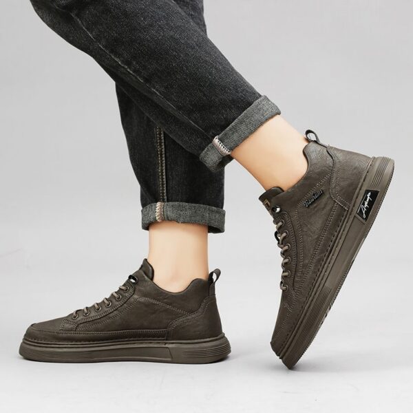 Youth Men's Mid/High Top British Style Sneakers Man - Leather Look PU Casual Shoes Viatu vya Kiume with Non-Slip & Wear-Resistant Rubber Sole & Lace-Up for Urban Fashion