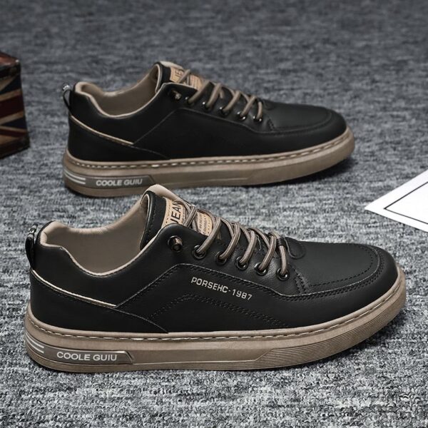 New Youth Men's Slip-On Sneakers Man - Black & White Versatile PU Shoes Viatu vya Kiume with Non-Slip & Wear-Resistant Rubber Sole for Casual Street Fashion