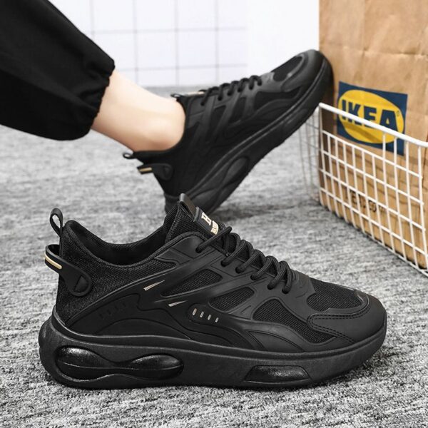 Hot Youth Men's Chunky Sneakers Man - Black Versatile Breathable Mesh Shoes Viatu vya Kiume with Non-Slip & Wear-Resistant Rubber Sole & Lace-Up for Urban - 2 Hot Youth Men's Chunky Sneakers Man - Black Versatile Breathable Mesh Shoes Viatu vya Kiume with Non-Slip & Wear-Resistant Rubber Sole & Lace-Up for Urban