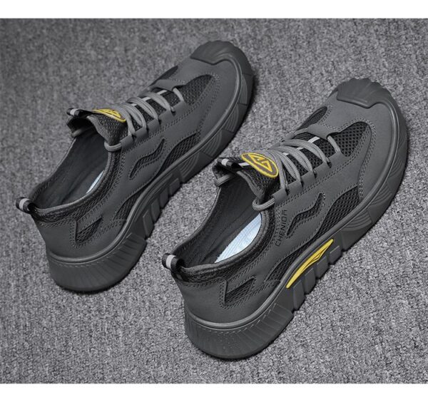 New Youth Men's Casual Sports Sneakers Man - Grey Breathable Mesh PU Shoes Viatu vya Kiume with Non-Slip & Wear-Resistant Rubber Sole & Lace-Up for Urban Street