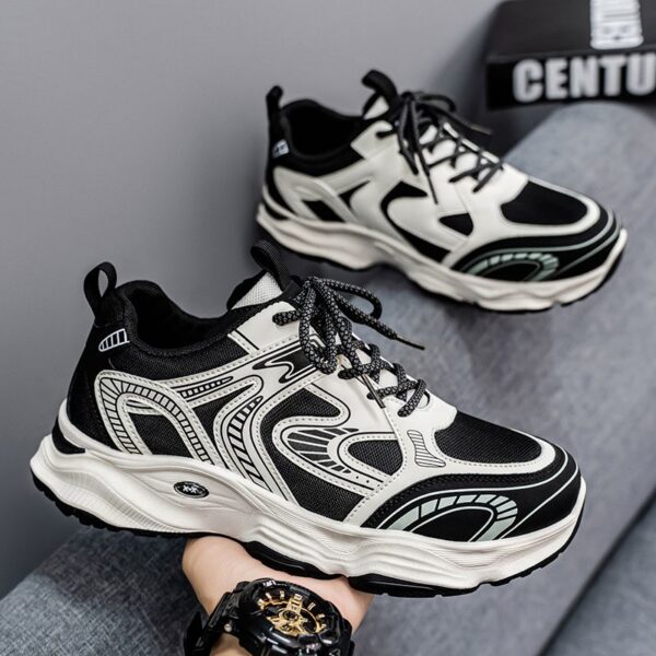 Hot Youth Men's Chunky Retro Sneakers Man - Breathable Mesh PU Shoes Viatu vya Kiume with Non-Slip & Wear-Resistant Rubber Sole for Urban Street Fashion