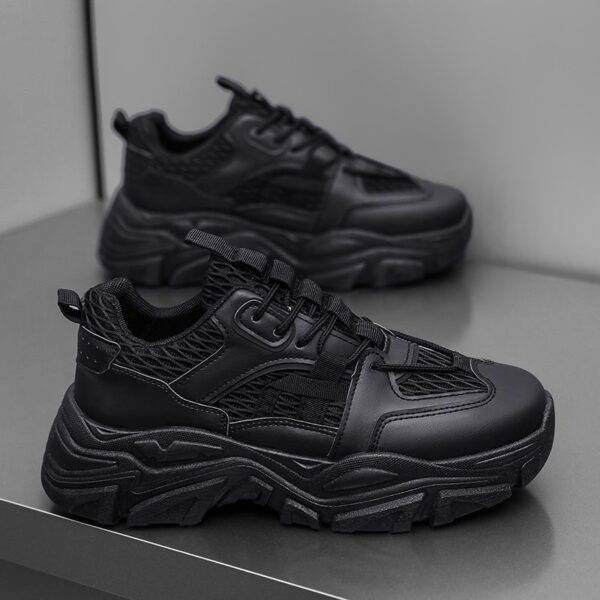 Hot Youth Men's Mesh Sneakers Man - Black Breathable PU Shoes Viatu vya Kiume with Non-Slip & Wear-Resistant Rubber Sole for Student Campus Street Style - 2 Hot Youth Men's Mesh Sneakers Man - Black Breathable PU Shoes Viatu vya Kiume with Non-Slip & Wear-Resistant Rubber Sole for Student Campus Street Style
