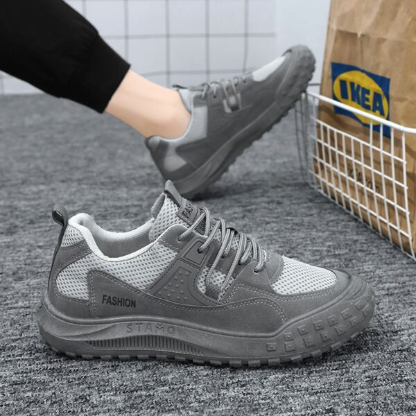 Youth Men's Casual Sports Sneakers Man - Grey Versatile Breathable PU Leather Shoes Viatu vya Kiume with Non-Slip Wear-Resistant Rubber Sole & Lace-Up for Urban Street Fashion