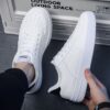 Youth Men's Clean White Casual Sneakers Man - Breathable PU Leather Shoes Viatu vya Kiume with Non-Slip Wear-Resistant Rubber Sole & Lace-Up for College Street Style