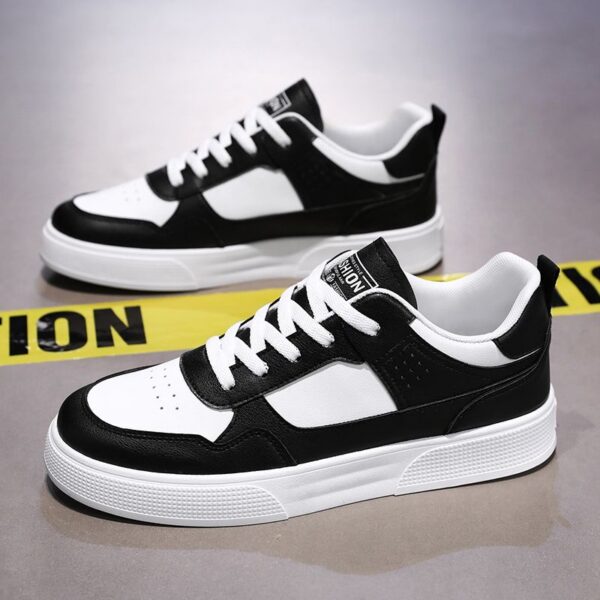 Youth Men's Casual Sneakers Man - Black & White Minimalist Breathable PU Mesh Shoes Viatu vya Kiume with Non-Slip Wear-Resistant Rubber Sole & Lace-Up for Student Campus Street Style