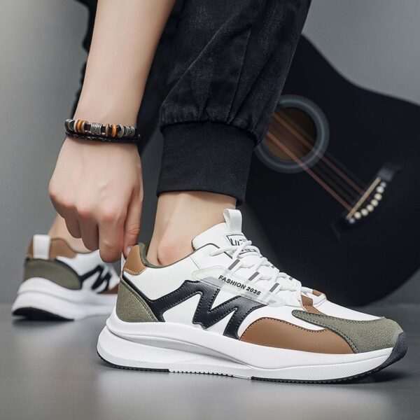 Youth Men's Dad Sports Running Sneakers Man - Black Trendy Fashion PU Leather Shoes Viatu vya Kiume with Non-Slip Wear-Resistant Rubber Sole & Lace-Up for Casual Streetwear - 2 Youth Men's Dad Sports Running Sneakers Man - Black Trendy Fashion PU Leather Shoes Viatu vya Kiume with Non-Slip Wear-Resistant Rubber Sole & Lace-Up for Casual Streetwear