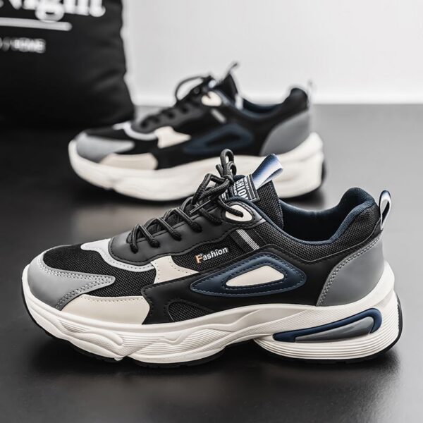 Hot New Men's Dad Sneakers Man - Black Fashion Versatile PU Leather Shoes Viatu vya Kiume with Non-Slip Wear-Resistant Rubber Sole & Lace-Up for Urban Street Style - 2 Hot New Men's Dad Sneakers Man - Black Fashion Versatile PU Leather Shoes Viatu vya Kiume with Non-Slip Wear-Resistant Rubber Sole & Lace-Up for Urban Street Style