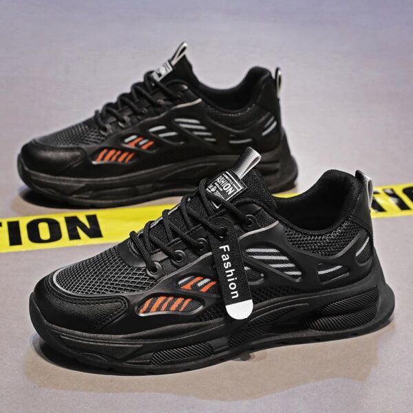 Hot Men's Dad Sports Sneakers Man - Black Breathable Non-Slip PU Leather Shoes Viatu vya Kiume with Wear-Resistant Rubber Sole & Lace-Up for Student Campus Street Style - 2 Hot Men's Dad Sports Sneakers Man - Black Breathable Non-Slip PU Leather Shoes Viatu vya Kiume with Wear-Resistant Rubber Sole & Lace-Up for Student Campus Street Style