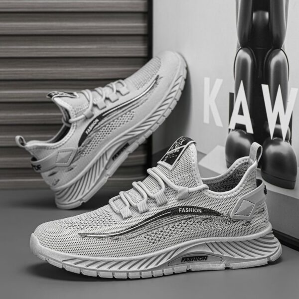 New Men's Sports Sneakers Man - Black Breathable Mesh PU Leather Shoes Viatu vya Kiume with Non-Slip Rubber Sole & Pull-on  Design for Urban Street Fashion