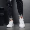 Hot Men's Dad Sneakers Man - White Breathable Mesh PU Leather Shoes Viatu vya Kiume with Non-Slip Wear-Resistant Rubber Sole, Trendy Fashion for Student Campus & Street Style