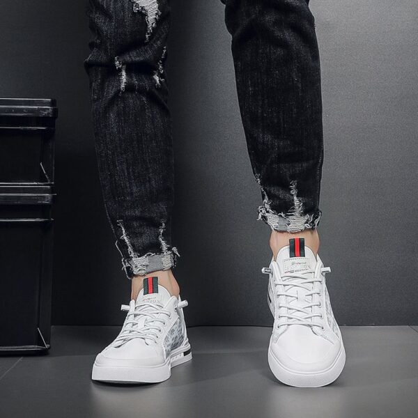 Hot Men's Dad Sneakers Man - White Breathable Mesh PU Leather Shoes Viatu vya Kiume with Non-Slip Wear-Resistant Rubber Sole, Trendy Fashion for Student Campus & Street Style