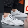 Youth Men's Casual Sports Sneakers Man - White Breathable Mesh PU Leather Shoes Viatu vya Kiume with Non-Slip Wear-Resistant Rubber Sole, Lace-Up for Urban Street Style - 2 Youth Men's Casual Sports Sneakers Man - White Breathable Mesh PU Leather Shoes Viatu vya Kiume with Non-Slip Wear-Resistant Rubber Sole, Lace-Up for Urban Street Style