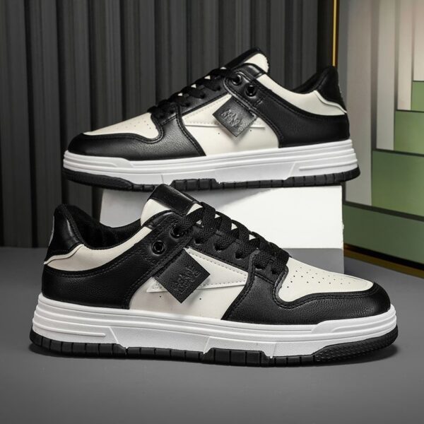 Men's Casual Sports Sneakers Man - Black Fashion Rubber Sole Shoes Viatu vya Kiume with Waterproof PU Leather & Wear-Resistant Lace-Up for Urban Street Style