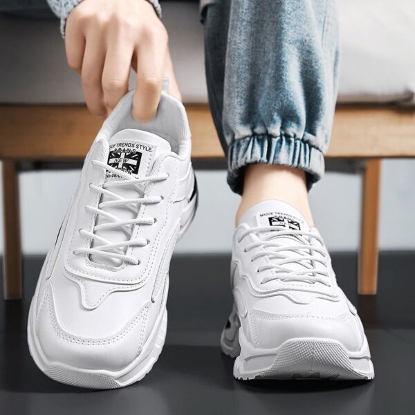 Hot Fashion Casual Sneakers Man - White Non-Slip Wear-Resistant & Waterproof Rubber Sole Dad Shoes Viatu vya Kiume, Versatile Sporty Lace-Up for Urban Street Style - 2 Hot Fashion Casual Sneakers Man - White Non-Slip Wear-Resistant & Waterproof Rubber Sole Dad Shoes Viatu vya Kiume, Versatile Sporty Lace-Up for Urban Street Style