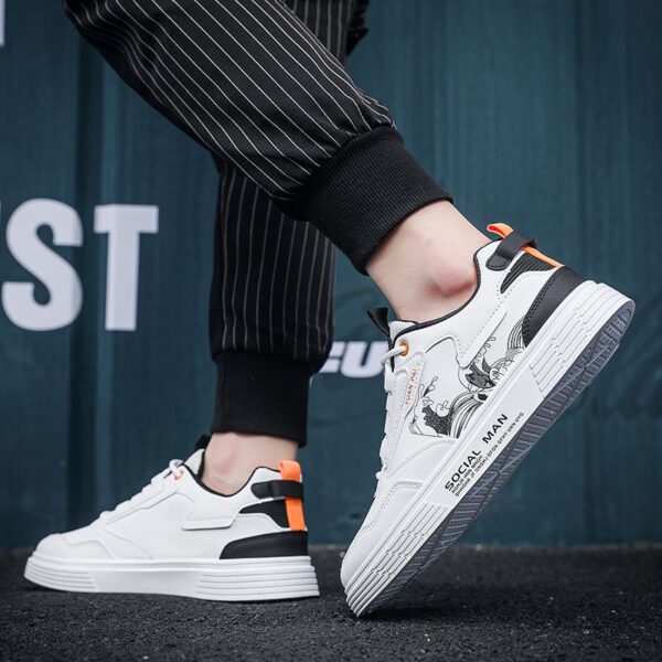 [ Final Clearance ] Youth Men's Casual Sports Running Sneakers Man - White Waterproof PU Leather Lace-Up Shoes Viatu vya Kiume with Vibamba Ngumu Rubber Sole, Viatu vya Kukimbia za Kiume for Outdoor